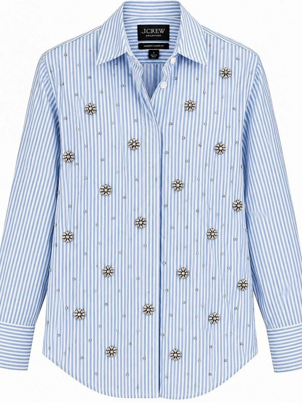 J.Crew Collection Garçon Classic Fit Jeweled Rhinestone Stripe Shirt Sz 4